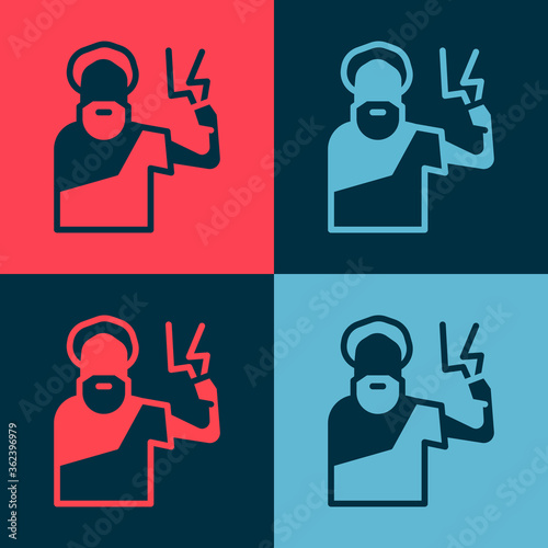 Pop art Zeus icon isolated on color background. Greek god. God of Lightning. Vector.