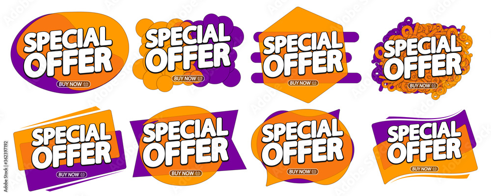 Set Special Offer bubble banners design template, sale tags, app icons, vector illustration