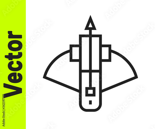Black line Battle crossbow with arrow icon isolated on white background. Vector.