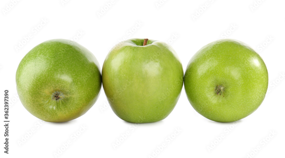 Fresh juicy green apples isolated on white Fresh juicy green apples isolated on white