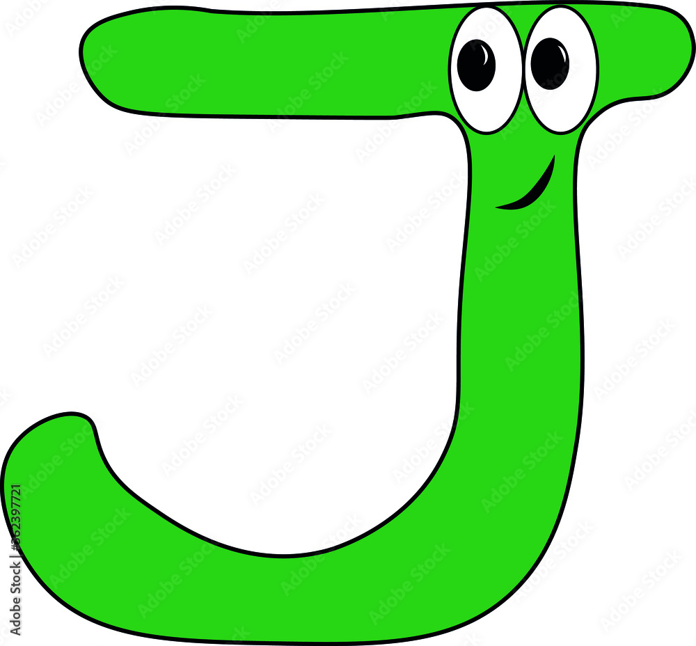 Funny children's colorful bright alphabet. The Letter J. Funny round surprised eyes. A friendly image. Joking friends of the letter.