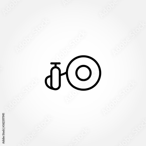 inflate tire isolated line icon. car wheels with air pump icon