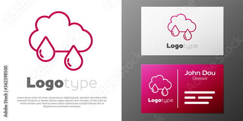 Logotype line Cloud with rain icon isolated on white background. Rain cloud precipitation with rain drops. Logo design template element. Vector.