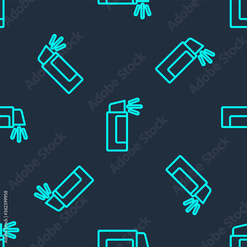 Green line Pepper spray icon isolated seamless pattern on blue background. OC gas. Capsicum self defense aerosol. Vector.