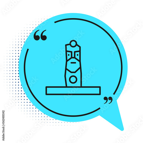 Black line Slavic pagan idol icon isolated on white background. Antique ritual wooden idol. Blue speech bubble symbol. Vector.