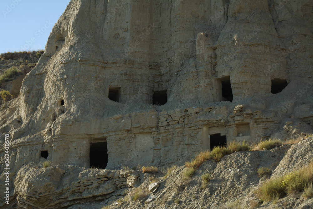 dessert mountains with caves