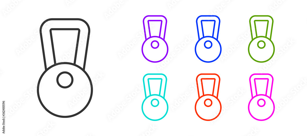 Black line Kettlebell icon isolated on white background. Sport equipment. Set icons colorful. Vector. Black line Kettlebell icon isolated on white background. Sport equipment. Set icons colorful. Vector.