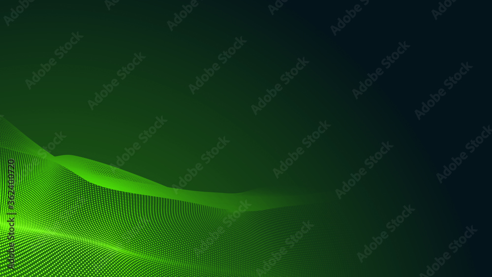 Dot green wave light screen gradient texture dark background. Abstract technology big data digital background. 3d rendering. Dot green wave light screen gradient texture dark background. Abstract technology big data digital background. 3d rendering.