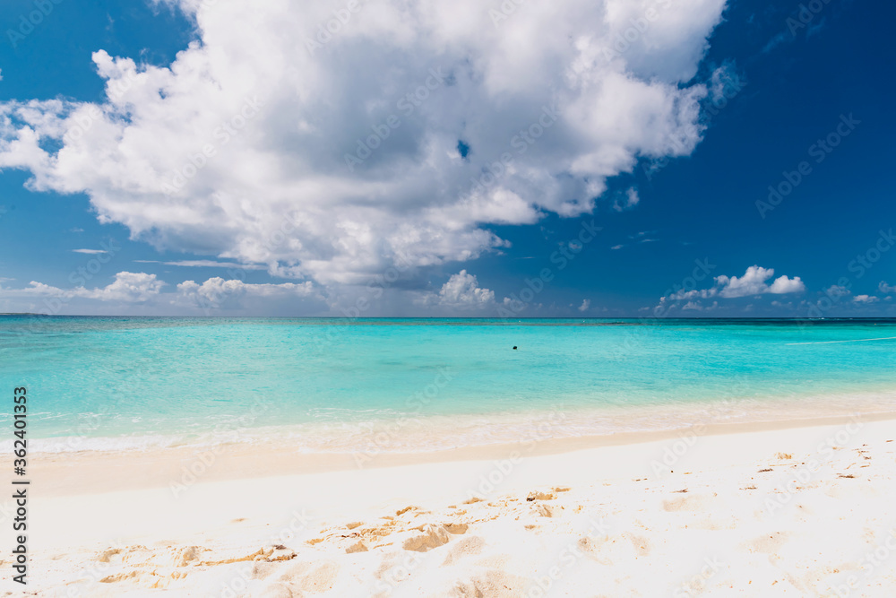 Sandy Island, Caribbean - January 18 2020: small desert atoll in the Caribbean sea