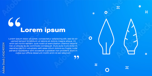 White line Stone age arrow head icon isolated on blue background. Medieval weapon. Vector.