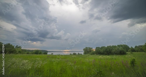 lake at sunset. Time Lapse Shooting
