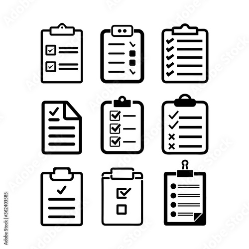 Checklist vector icons set. White illustration isolated for graphic and web design.