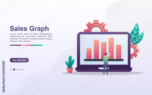Landing page template of sales graph in gradient effect style