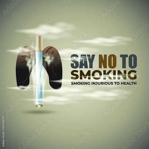 Illustration for say no to smoking, concept for world no tobacco day, Illustration is showing caricature of cigarette holding the human lungs and filling up with smoke in smoky background