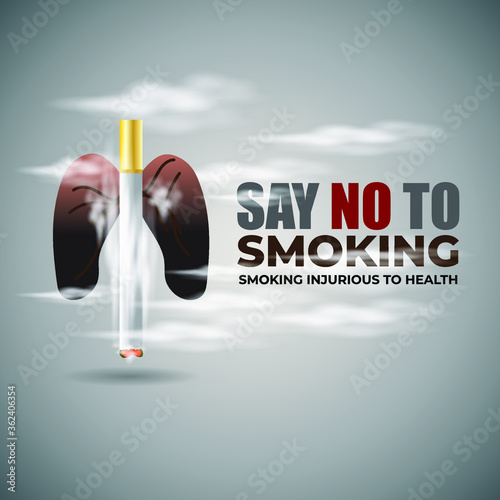 Illustration for say no to smoking, concept for world no tobacco day, Illustration is showing caricature of cigarette holding the human lungs and filling up with smoke in smoky background