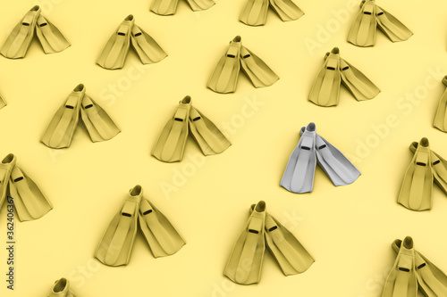 3d rendering of summer concept.  Flip flop pattern on yellow background. White is different from yellow. Pattern for texture of wallpapers. Flat lay  trendy  minimal. Pastel colors.