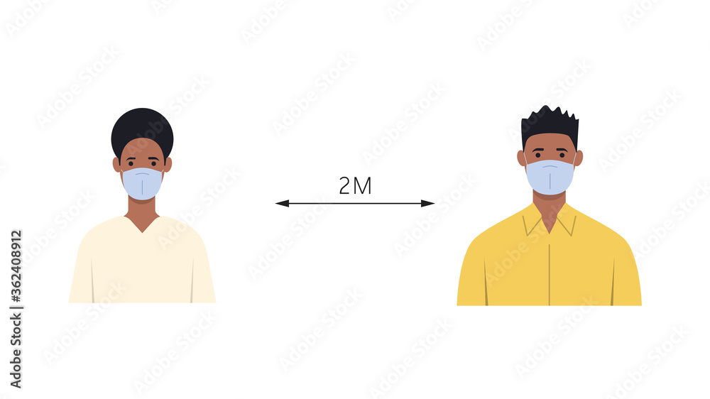 People wearing a medical mask maintain social distance to prevent the spread of the virus. Social isolation. The concept of quarantine and coronavirus.
