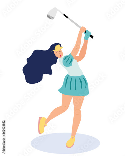 Young sport women, girl playng golf. Flat vector illustration. photo