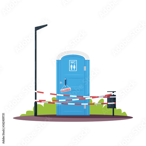 Closed public toilet semi flat RGB color vector illustration. Unisex portable, mobile water closets. Public convenience service closure. Isolated cartoon object on white background