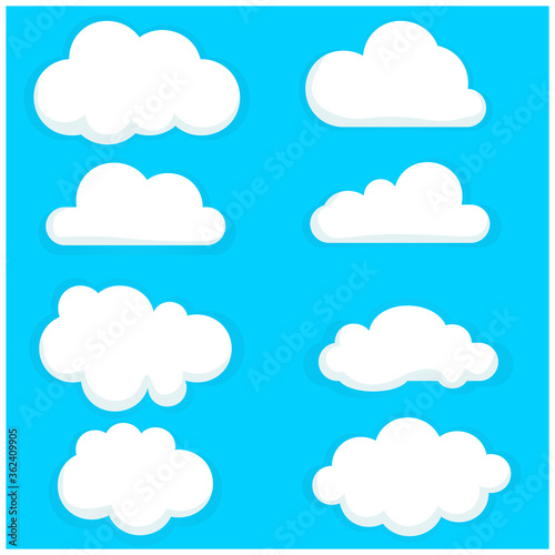 Set of cloudsvector illustration. Cloud icon, shape. Set of different clouds. Graphic element vector. Element for logo, web and print.