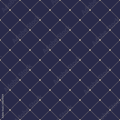 Geometric dotted navy blue and golden pattern. Seamless abstract modern texture for wallpapers and backgrounds