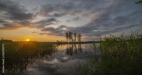 lake at sunset. Time Lapse Shooting
