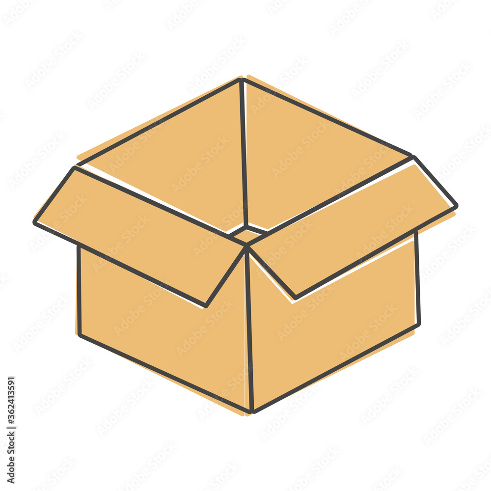 Open box vector image. Sign of parcel and goods cartoon style on white isolated background. Open box vector image. Sign of parcel and goods cartoon style on white isolated background.