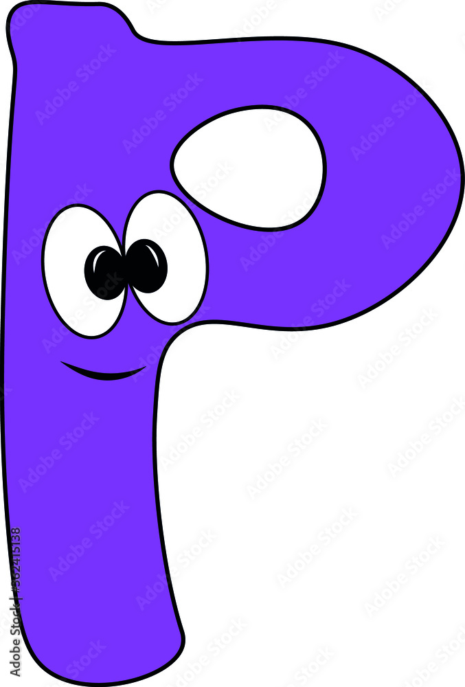 Funny children's colorful bright alphabet. The Letter P. Funny round surprised eyes. A friendly image. Joking friends of the letter.