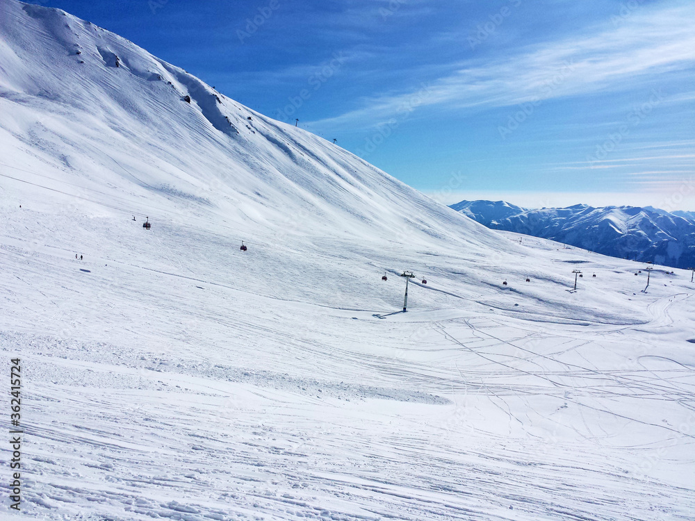 Ski resort in winter on a sunny day