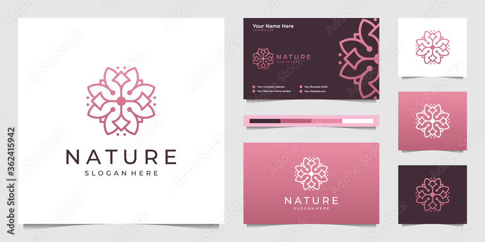 Elegant flower logo design line art. Can be used for beauty salons, decorations, boutiques, spas, yoga, cosmetic and skin care products. premium business card vector