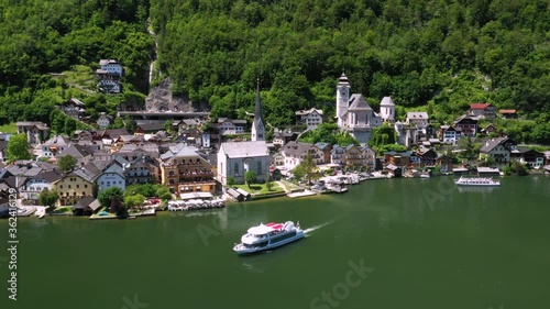 Hallstatt with Church and Ferry, Austria