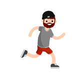 Young man in Shorts and grey t-shirt. Running and sports. Movement and walking. Cartoon flat illustration. Active lifestyle