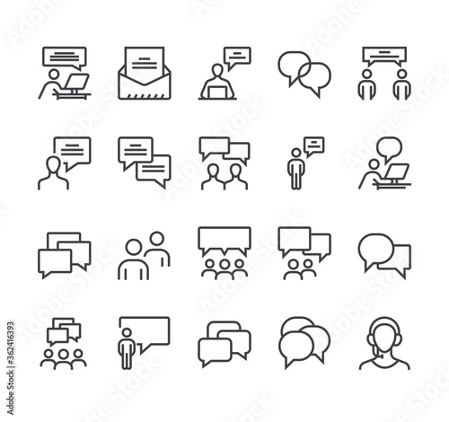 Communication speech bubble line icon isolated set. Vector flat graphic design