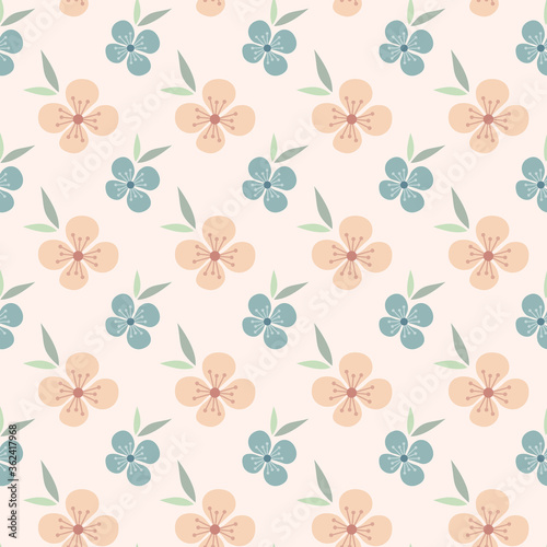 Floral seamless pattern design. Pink and blue flowers vintage pattern for wallpapers, print and fabric.