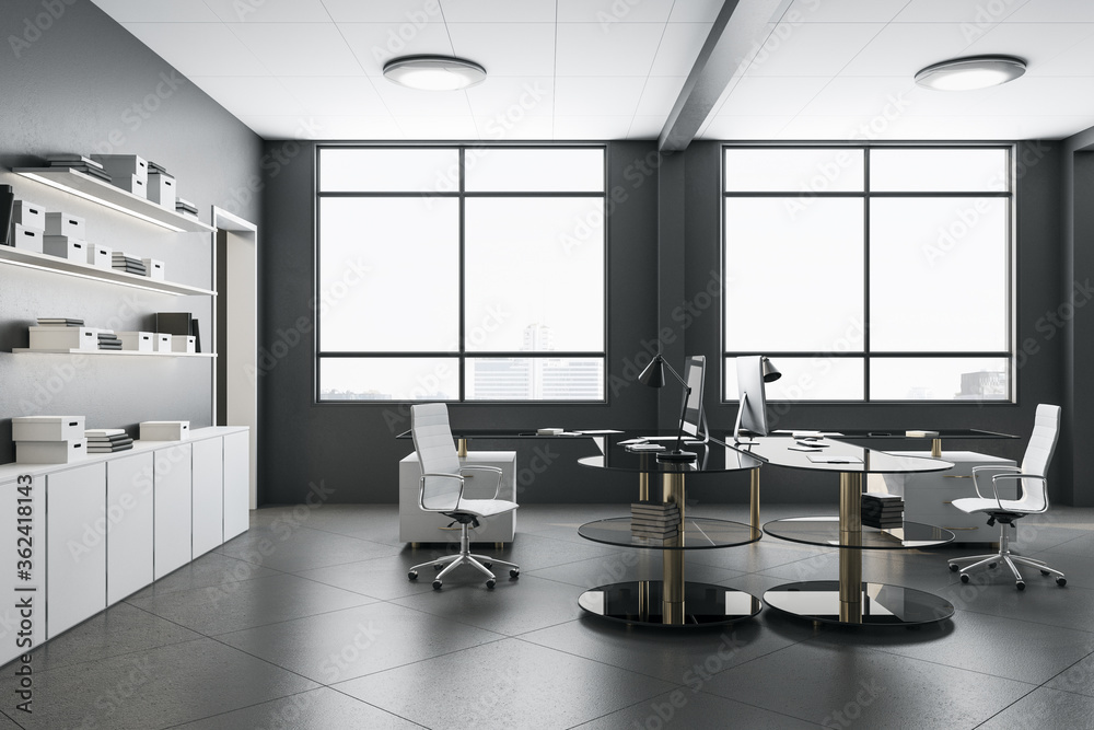 Office interior with city view Office interior with city view