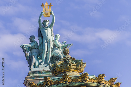 Photography Architectural details of Opera National de Paris (Garnier Palace) - famous neo-baroque opera building designed by Charles Garnier