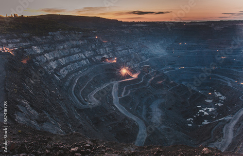 Canvas Print Night ore quarry at work