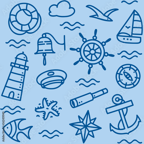 Marine theme. Seamless funny sea kids pattern