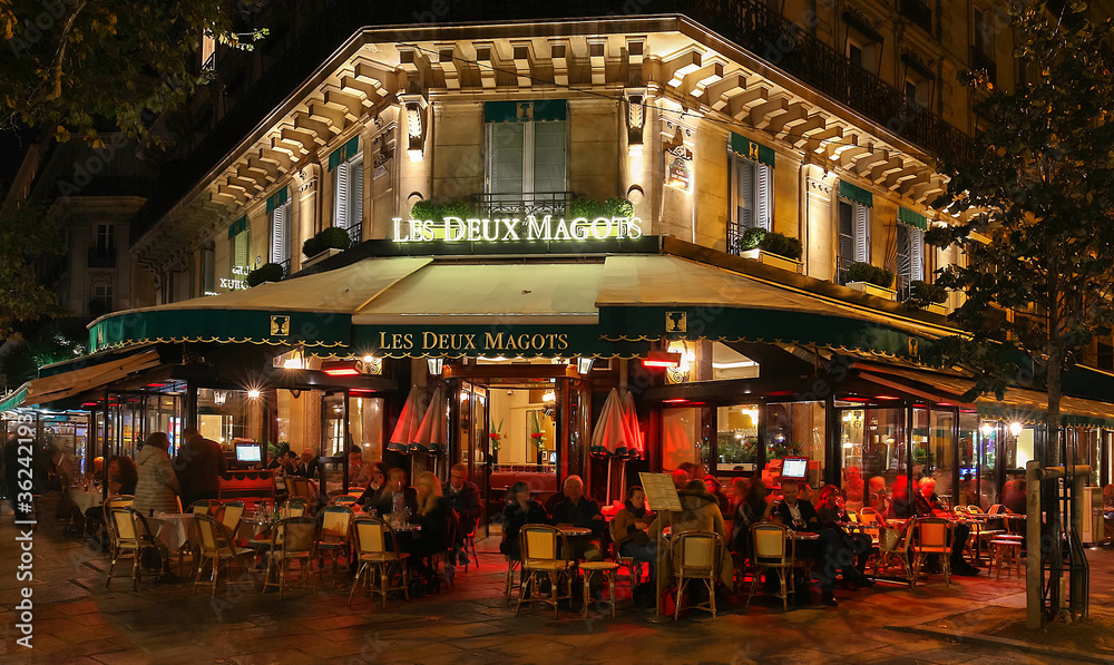 Paris, France-October 25, 2017: The famous cafe Les deux magots located ...