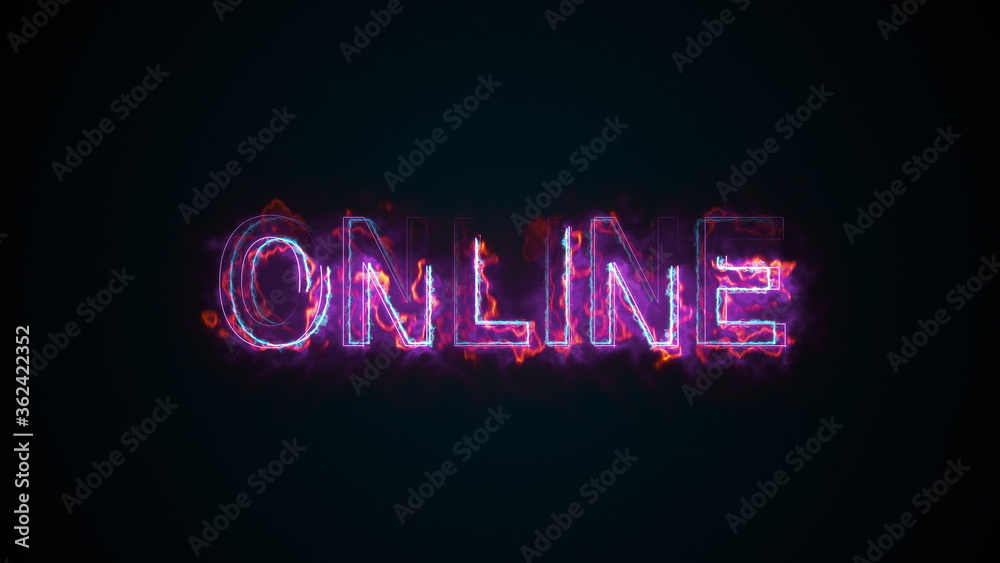 The burning inscription Online on a screen on the Internet. 3d rendering text. Computer generated web background The burning inscription Online on a screen on the Internet. 3d rendering text. Computer generated web background