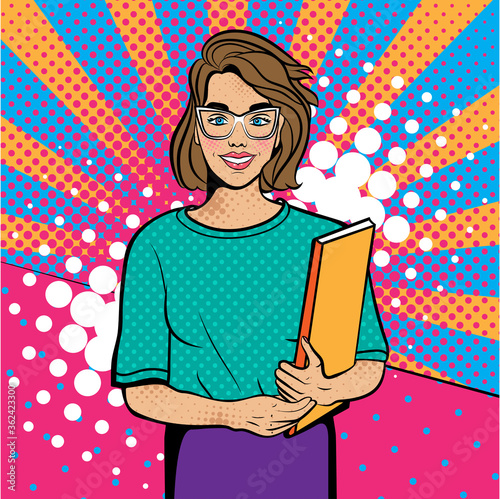 Young woman in pop art style. Background in comic style retro pop art. Illustration for print advertising and web.