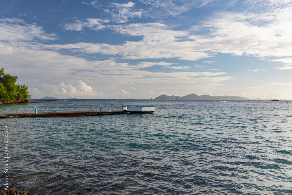 Saint Vincent and the Grenadines, jetty and Mustique view