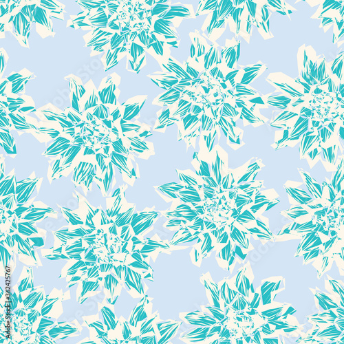 vector seamless pattern geometric lotus flowers on light blue background design
