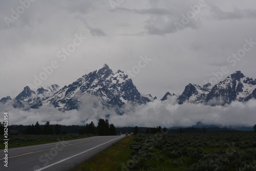 Road through the clouds to the mountains. 