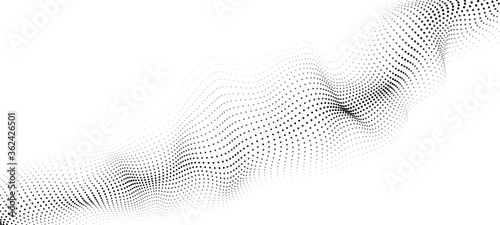 A wave of moving particles. Abstract vector 3d illustration on a white background.