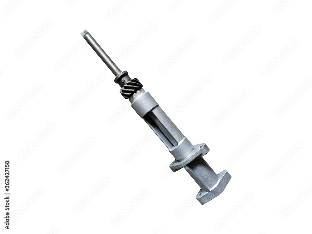 Mechanical  wheel speed sensor car isolated on while background. Spare parts.