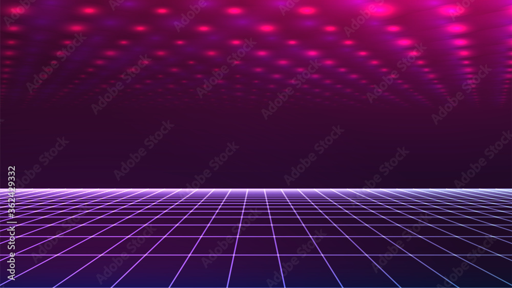 Synthwave background. Perspective grid template. Dark retro future ...