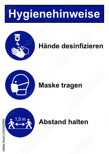 Schild Hygiene- und Abstandsregeln Aushang