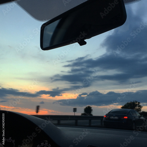 sunset in the road