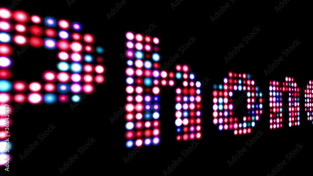 Phone colorful led text over black Phone colorful led text over black